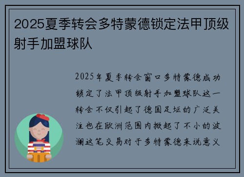 2025夏季转会多特蒙德锁定法甲顶级射手加盟球队